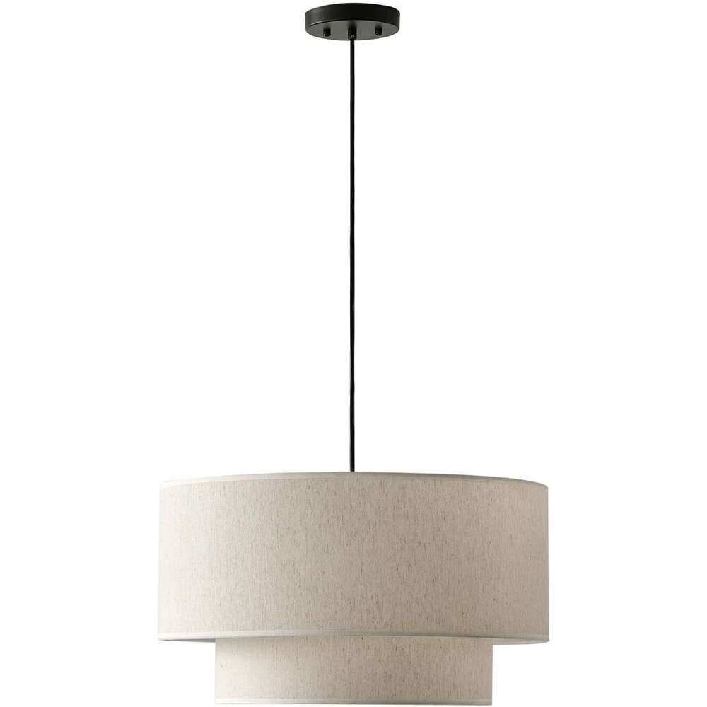 Aiwen PAD-WH002 20 in 3-Light Drum Chandelier Hanging Lamp with 2-Tier Lampshade